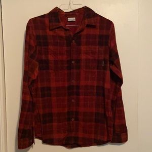 Columbia Red Plaid Flannel Button Up Long Sleeve Shirt